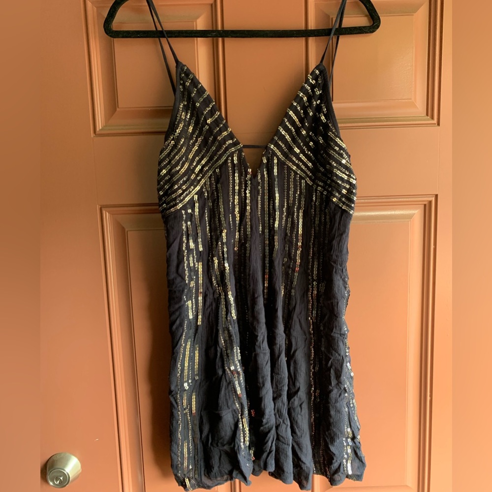 Navy free people sparkly shift dress